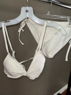 aerie White Embroidered Triangle Bikini Set - Top L and bottoms XL